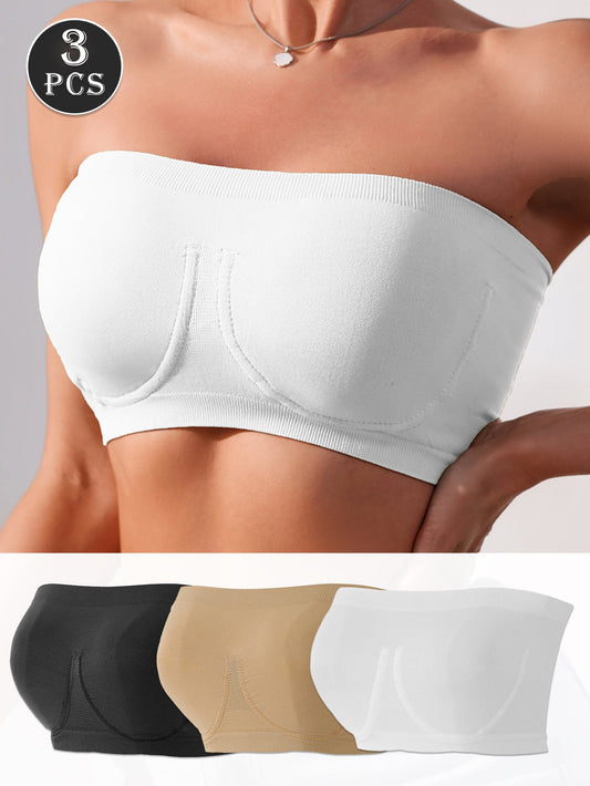 Moh - Maya3PCS EssElegance Strapless Seamless Bandeau Tube Bra - Wire - Free Non - Slip Design, High - Stretch & Breathable For Backless Dresses, Daily Comfort - Moh - Maya5Moh - MayaBLACK WHITE KHAKI3PCS EssElegance Strapless Seamless Bandeau Tube Bra - Wire - Free Non - Slip Design, High - Stretch & Breathable For Backless Dresses, Daily ComfortSS